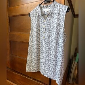 LOFT Sleeveless Floral Blouse - Blue and White